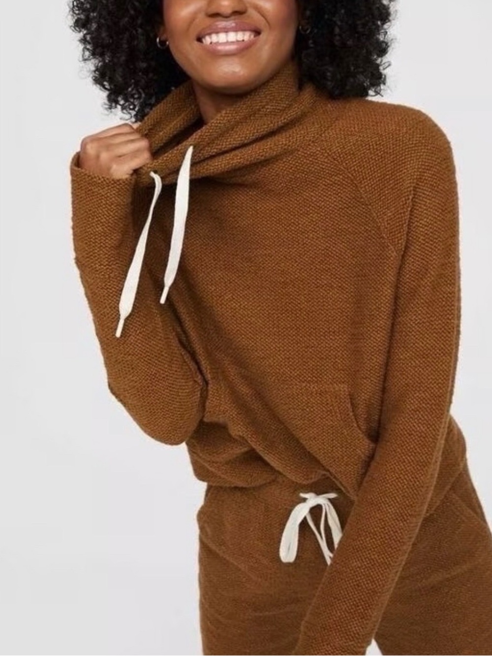 Cozy Funnel Neck Knit Top in Brown